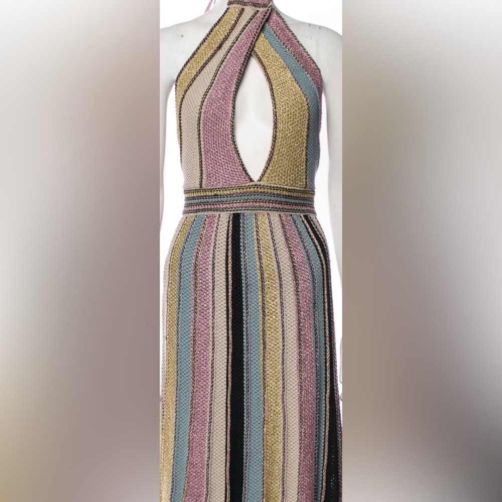 Missoni M by Missoni Multicolor Striped Midi Dress halter neck keyhole - Picture 2 of 10